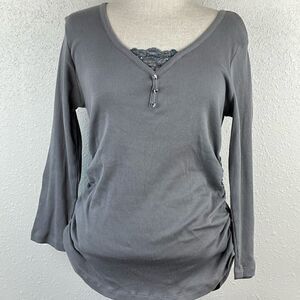 EUC Zena Jeans Womens Gray 3/4 Sleeve Top with Lace/Sequins V-Neck Size M